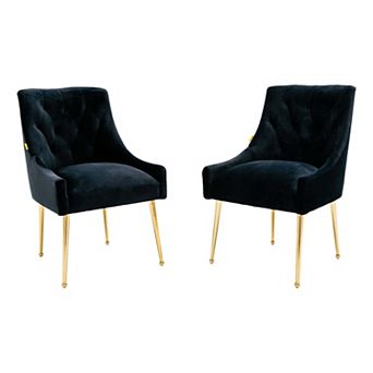 Tufted Velvet Chair with Golden Legs, Pull Handle & Adjustable Feet (Set of 2)