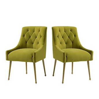 Tufted Velvet Chair with Golden Legs, Pull Handle & Adjustable Feet (Set of 2)