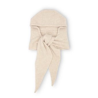 Womens Wool Blend Ribbed Knit Hat with Attached Scarf Warm and Convenient