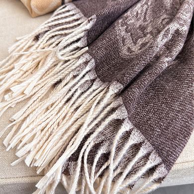 Women's Scarf with Jacquard Geometric and Paisley Pattern Fringe Design 78.5×27.5 Inches