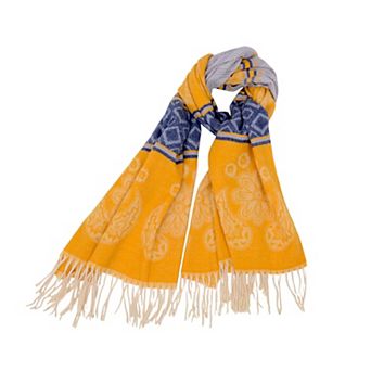 Women's Scarf with Jacquard Geometric and Paisley Pattern Fringe Design 78.5×27.5 Inches