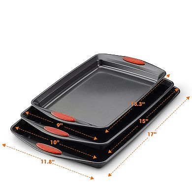 Cheer Collection Three Piece Nonstick Oven Baking Pan Set with Durable Steel and Easy Clean Design