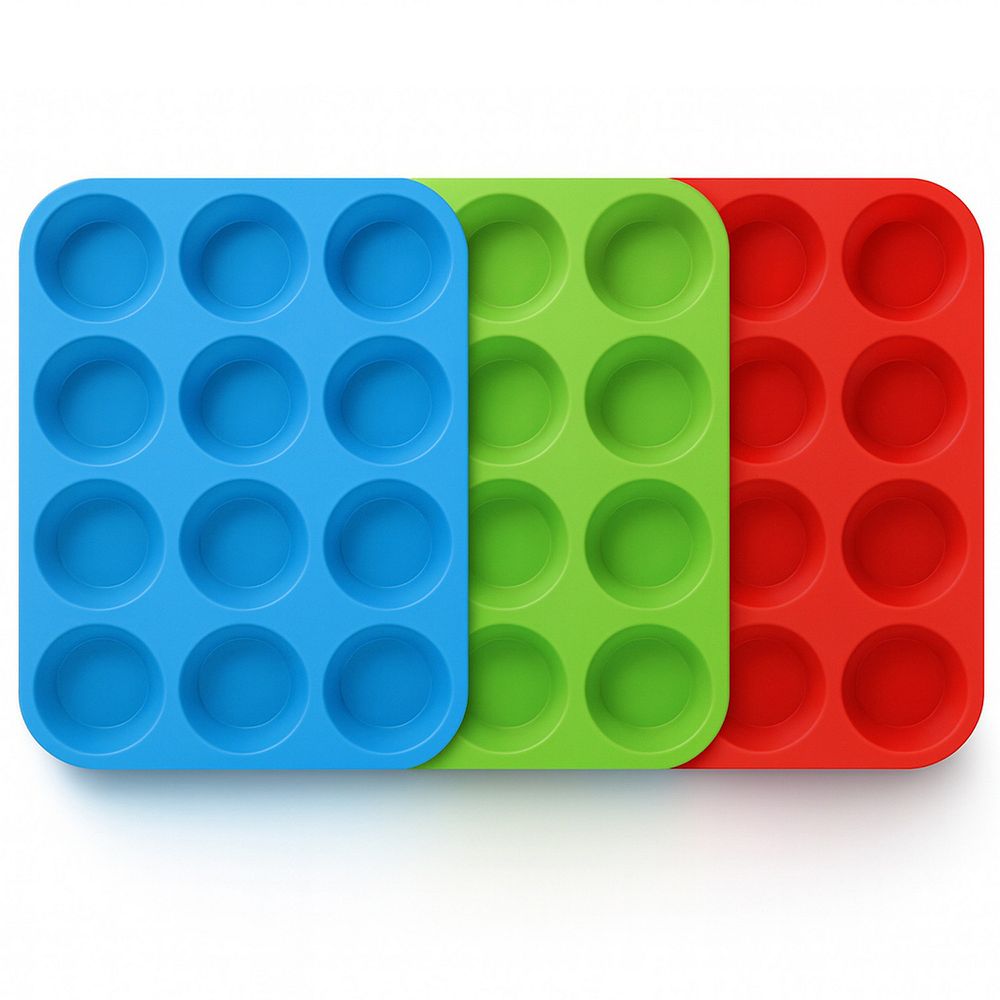 Cheer Collection 3 Pack Platinum Silicone 12 Cup Muffin Pans Nonstick ...
