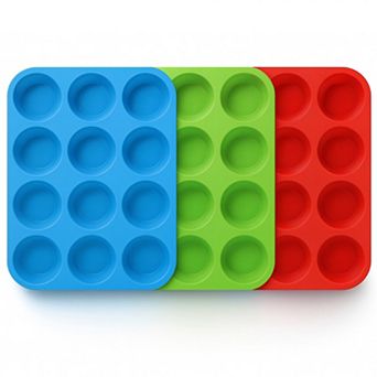 Cheer Collection 3 Pack Platinum Silicone 12 cup Muffin Pans Nonstick Food Grade Bake Trays