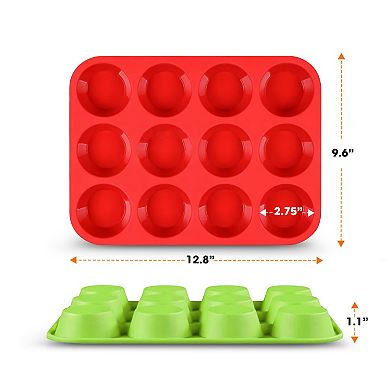 Cheer Collection 3 Pack Platinum Silicone 12 Cup Muffin Pans Nonstick Food Grade Bake Trays