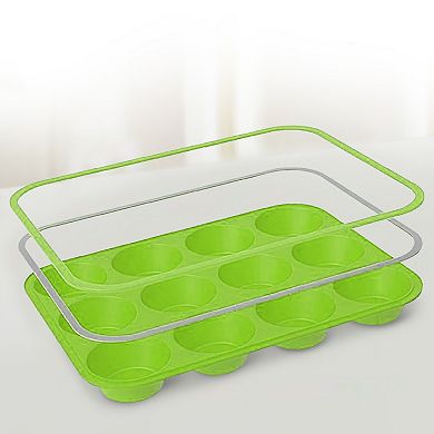 Cheer Collection 3 Pack Platinum Silicone 12 Cup Muffin Pans Nonstick Food Grade Bake Trays