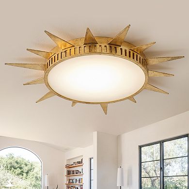 Parrot Unlce 25" Antique Hand Painted Gold Sunburst Flush Mount Fixture Ceiling Light