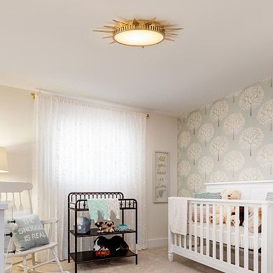 Parrot Unlce 25" Antique Hand Painted Gold Sunburst Flush Mount Fixture Ceiling Light