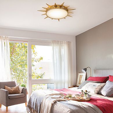 Parrot Unlce 25" Antique Hand Painted Gold Sunburst Flush Mount Fixture Ceiling Light