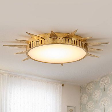 Parrot Unlce 25" Antique Hand Painted Gold Sunburst Flush Mount Fixture Ceiling Light