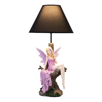 24.5" H Hand Painted Woodland Fairy with Purple Wings on Tree Stump Table Lamp