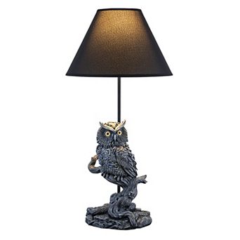 24.5" Wise Owl Table Lamp with Fabric Shade- Rustic Woodland Bedside & Nightstand Light