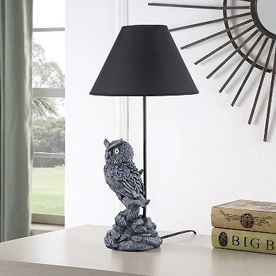 24.5" Wise Owl Table Lamp with Fabric Shade- Rustic Woodland Bedside & Nightstand Light