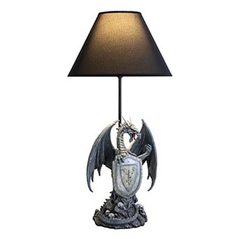 24.5" H Hand Painted Dragon Shield Table Lamp Gothic Fantasy Bedside Light
