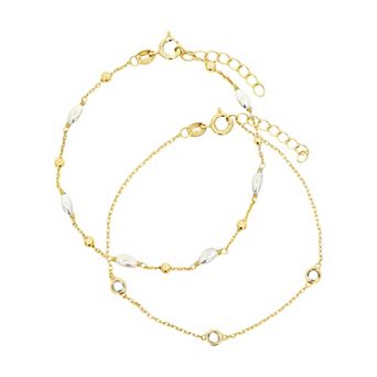 PRIMROSE Cubic Zirconia & Simulated Pearl 2 pc Station Bracelet Set