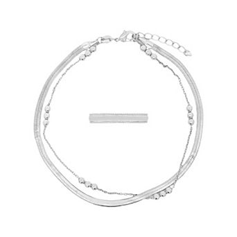 PRIMROSE Double Layer Anklet & Polished Toe Ring Set