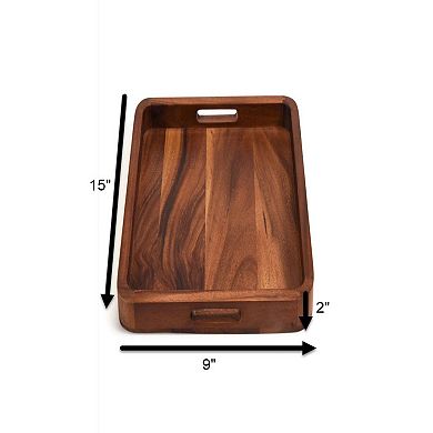 Acacia Wood Serving Tray 15" x 9" Solid Bottom, Durable & Stylish