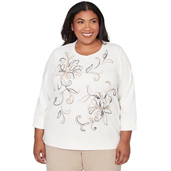 Plus Size Alfred Dunner Floral Embroidered Crew Neck Top