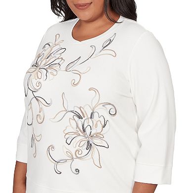 Plus Size Alfred Dunner Floral Embroidered Crew Neck Top