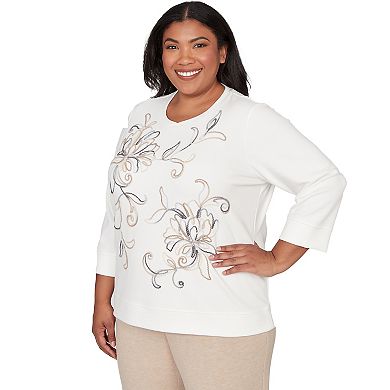 Plus Size Alfred Dunner Floral Embroidered Crew Neck Top