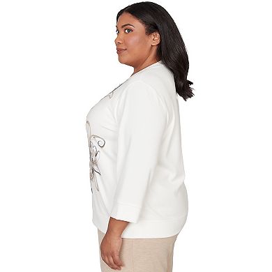 Plus Size Alfred Dunner Floral Embroidered Crew Neck Top