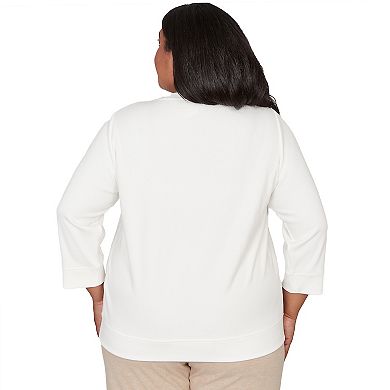 Plus Size Alfred Dunner Floral Embroidered Crew Neck Top