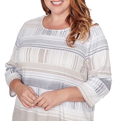 Plus Size Alfred Dunner Geometric Stripe Embellished Crew Neck Top