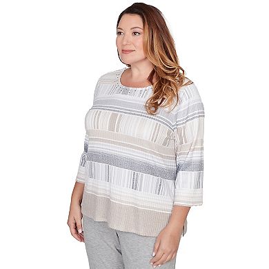 Plus Size Alfred Dunner Geometric Stripe Embellished Crew Neck Top