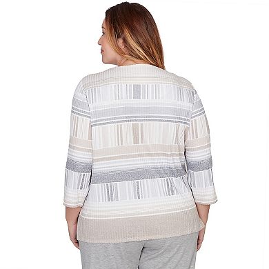 Plus Size Alfred Dunner Geometric Stripe Embellished Crew Neck Top