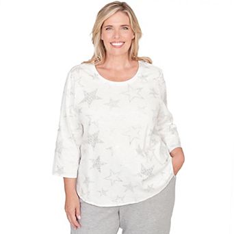 Plus Size Alfred Dunner Star Print Crew Neck Top