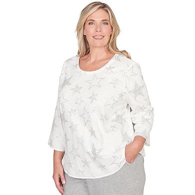 Plus Size Alfred Dunner Star Print Crew Neck Top