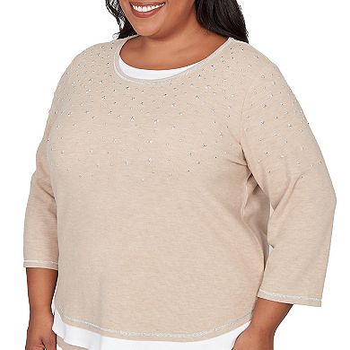 Plus Size Alfred Dunner Embellished Layered Hem Crew Neck Top