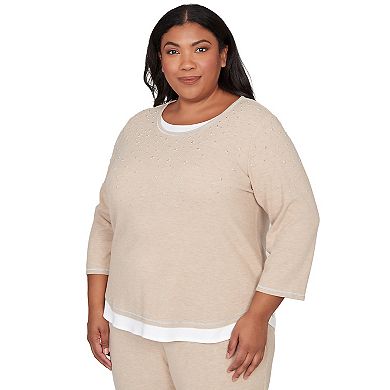 Plus Size Alfred Dunner Embellished Layered Hem Crew Neck Top