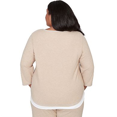 Plus Size Alfred Dunner Embellished Layered Hem Crew Neck Top