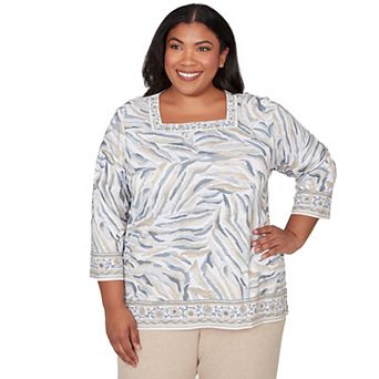 Plus Size Alfred Dunner Square Neck Animal Print Border Top
