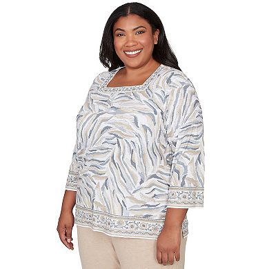 Plus Size Alfred Dunner Square Neck Animal Print Border Top