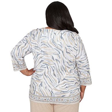 Plus Size Alfred Dunner Square Neck Animal Print Border Top