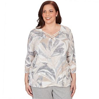Plus Size Alfred Dunner Leaf Print Crossover V-Neck Top