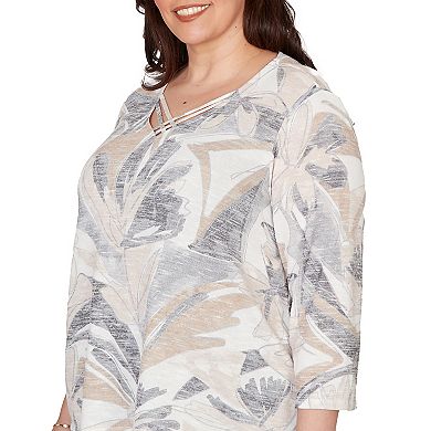 Plus Size Alfred Dunner Leaf Print Crossover V-Neck Top