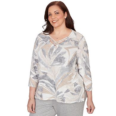 Plus Size Alfred Dunner Leaf Print Crossover V-Neck Top