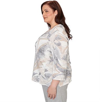 Plus Size Alfred Dunner Leaf Print Crossover V-Neck Top
