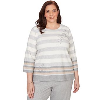 Plus Size Alfred Dunner Star Stripe Embellished Crew Neck Top