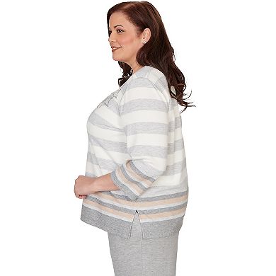 Plus Size Alfred Dunner Star Stripe Embellished Crew Neck Top