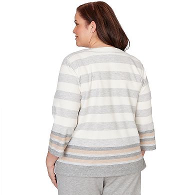 Plus Size Alfred Dunner Star Stripe Embellished Crew Neck Top