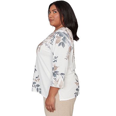 Plus Size Alfred Dunner Asymmetrical Floral Border Crew Neck Top