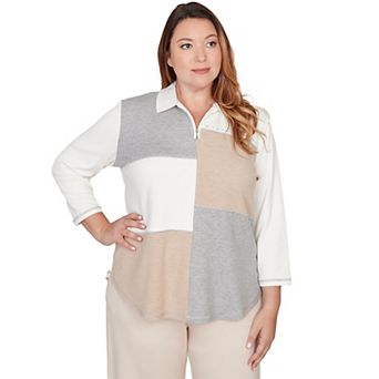 Plus Size Alfred Dunner Colorblock Quarter Zip Patchwork Top