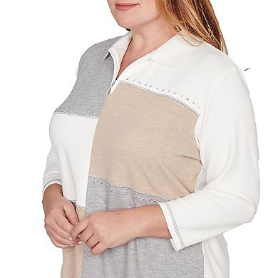 Plus Size Alfred Dunner Colorblock Quarter Zip Patchwork Top