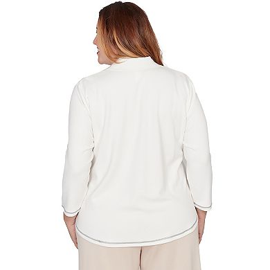 Plus Size Alfred Dunner Colorblock Quarter Zip Patchwork Top