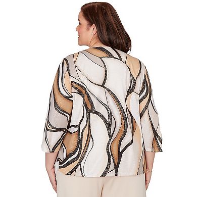 Plus Size Alfred Dunner Abstract Print Pleated Crew Neck Top