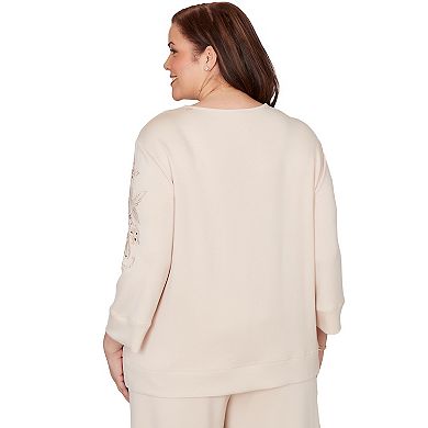 Plus Size Alfred Dunner Floral Embroidered Beaded Split Neck Top